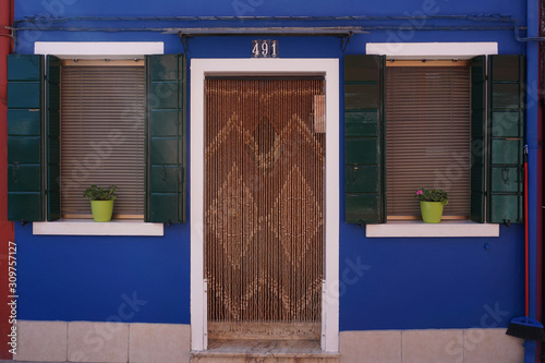 Window and door, blue fasade