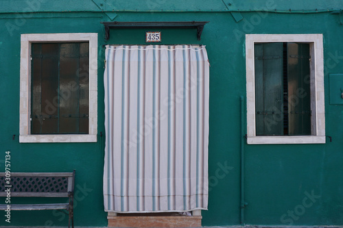 Windows and door, green fasade
