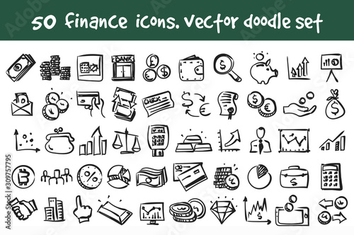 vector doodle finance icons set for web design