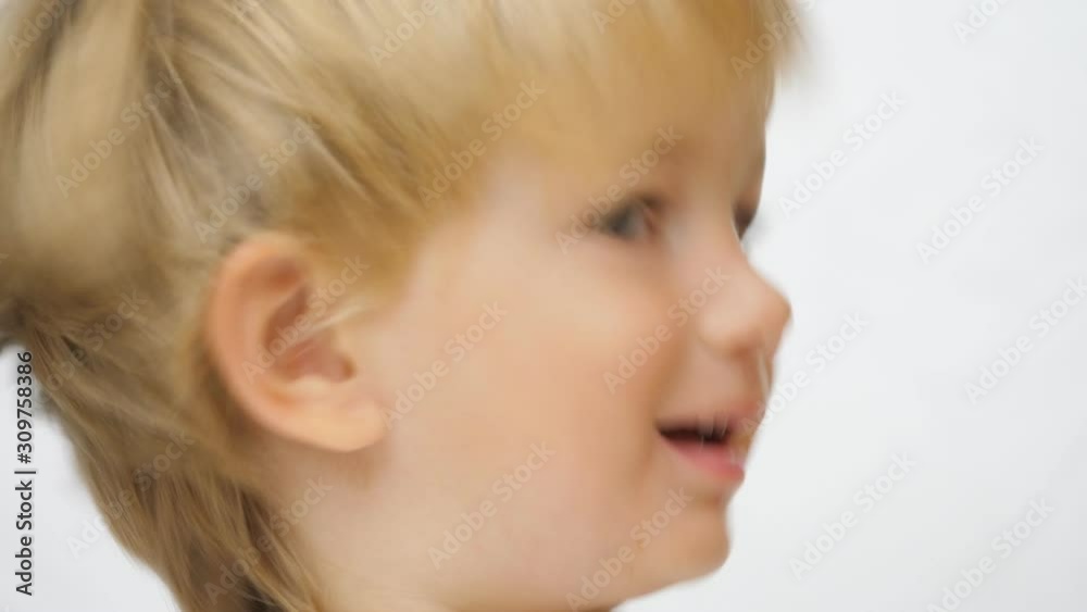 Cute little kid pointing finger and shaking head Cute little kid pointing finger and shaking head