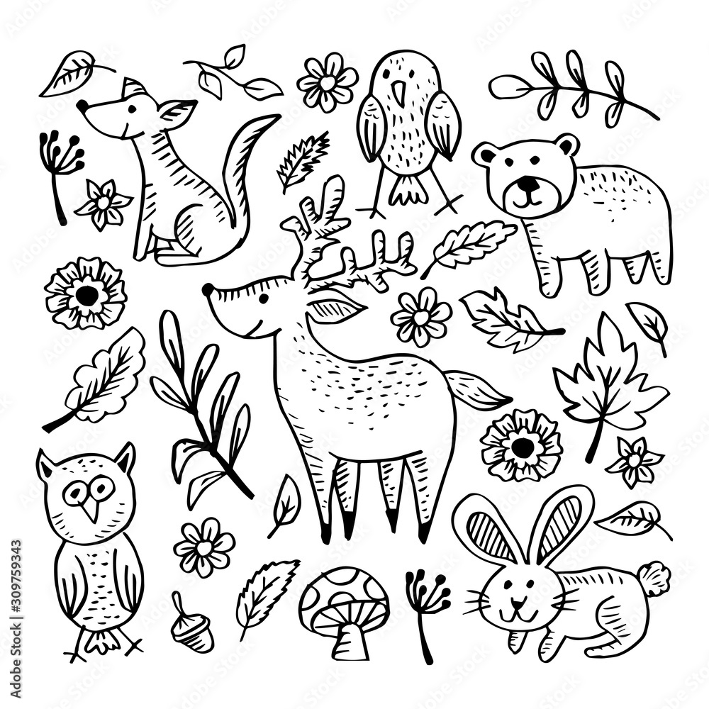 Obraz premium Funny kids background with forest life