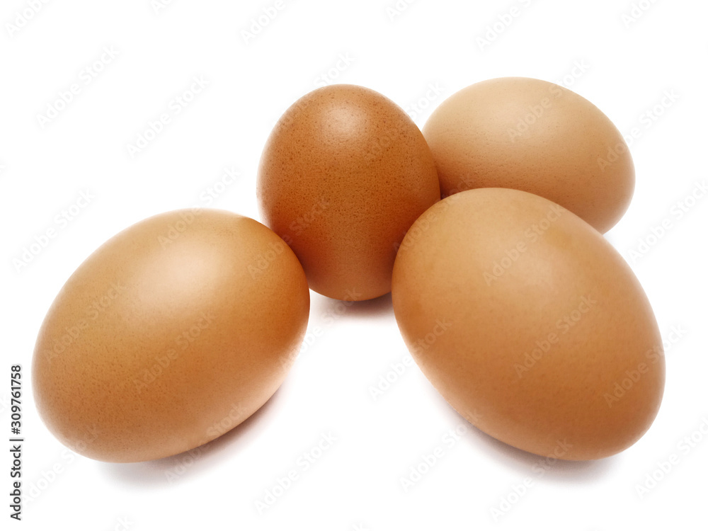 Raw fresh brown chicken eggs isolated on white background.