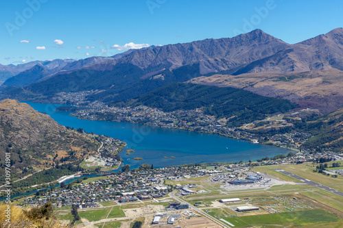 view of Wakatipu lake and Queenstown valley from Remarkables
