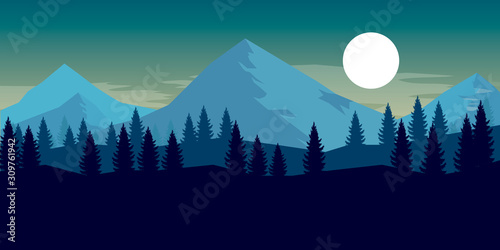 Poster template with wild mountains landscape. Design element for banner, flyer, card. Vector illustration
