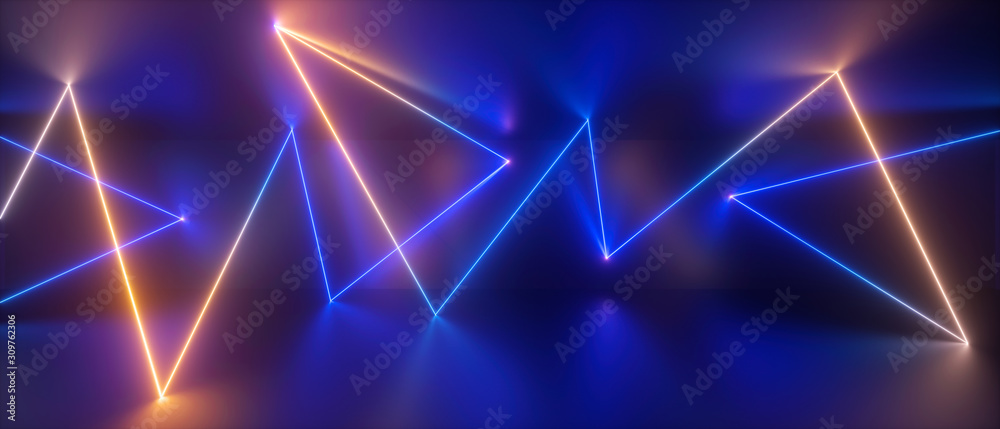3d abstract blue yellow neon geometric background, chaotic lines,  trajectory path glowing in ultraviolet light, laser rays Stock Illustration  | Adobe Stock