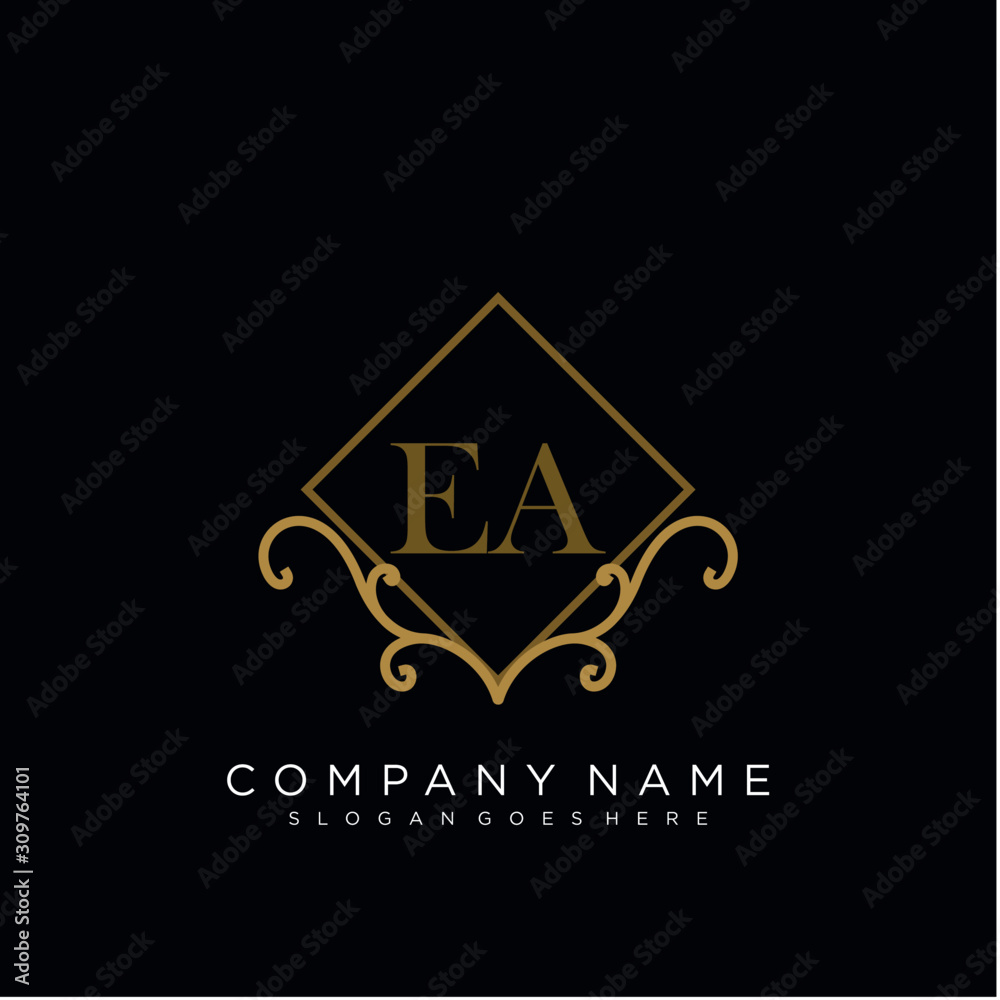 Initial letter EA logo luxury vector mark, gold color elegant classical Initial letter EA logo luxury vector mark, gold color elegant classical