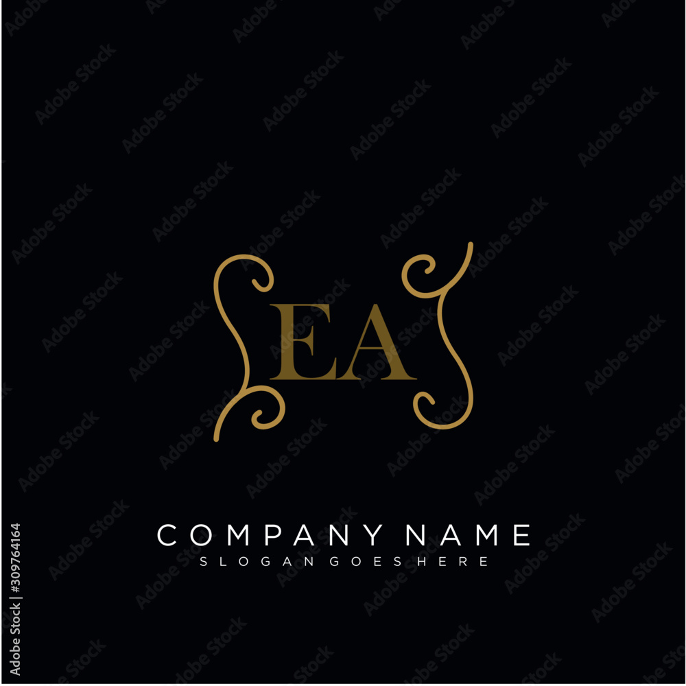 Initial letter EA logo luxury vector mark, gold color elegant classical