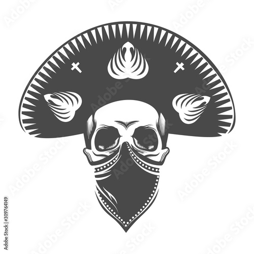 Human Skull In Sombrero and Bandana