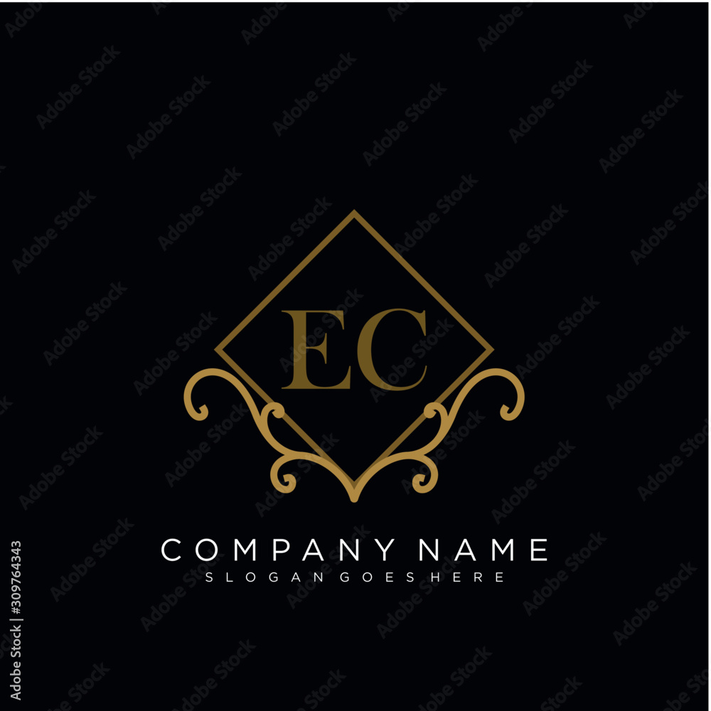 Initial letter EC logo luxury vector mark, gold color elegant classical