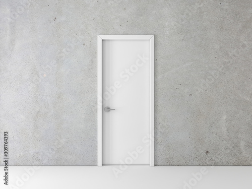 Closed White Door on concrete Wall