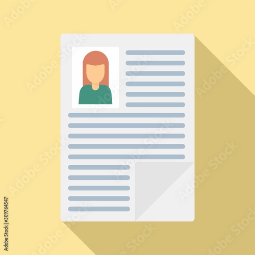 Woman cv paper icon. Flat illustration of woman cv paper vector icon for web design