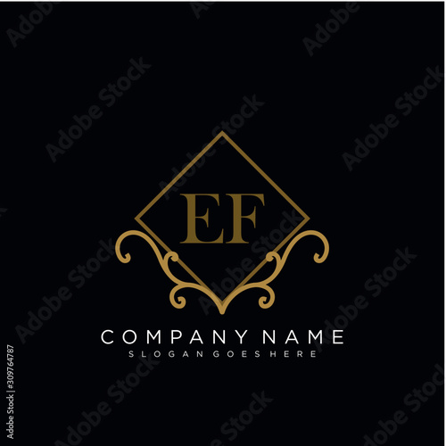 Initial letter EF logo luxury vector mark, gold color elegant classical