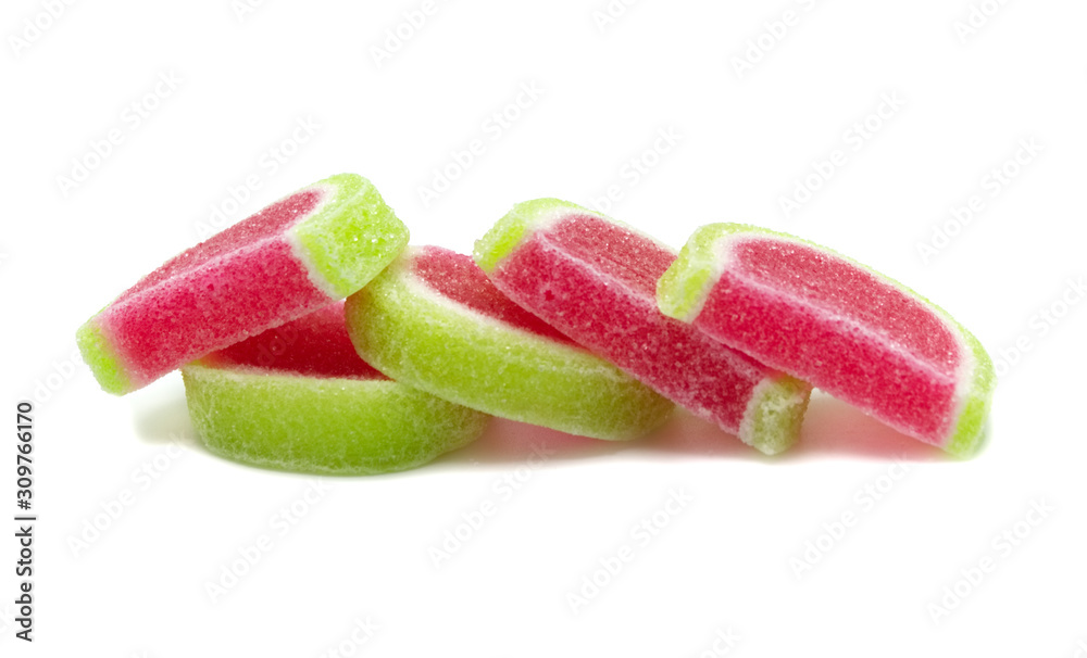 Gelatin jellies candy Watermelon design isolated on white background