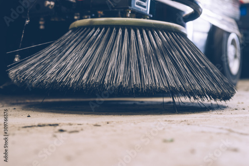 Closeup at Nylon brush of the Road sweeper