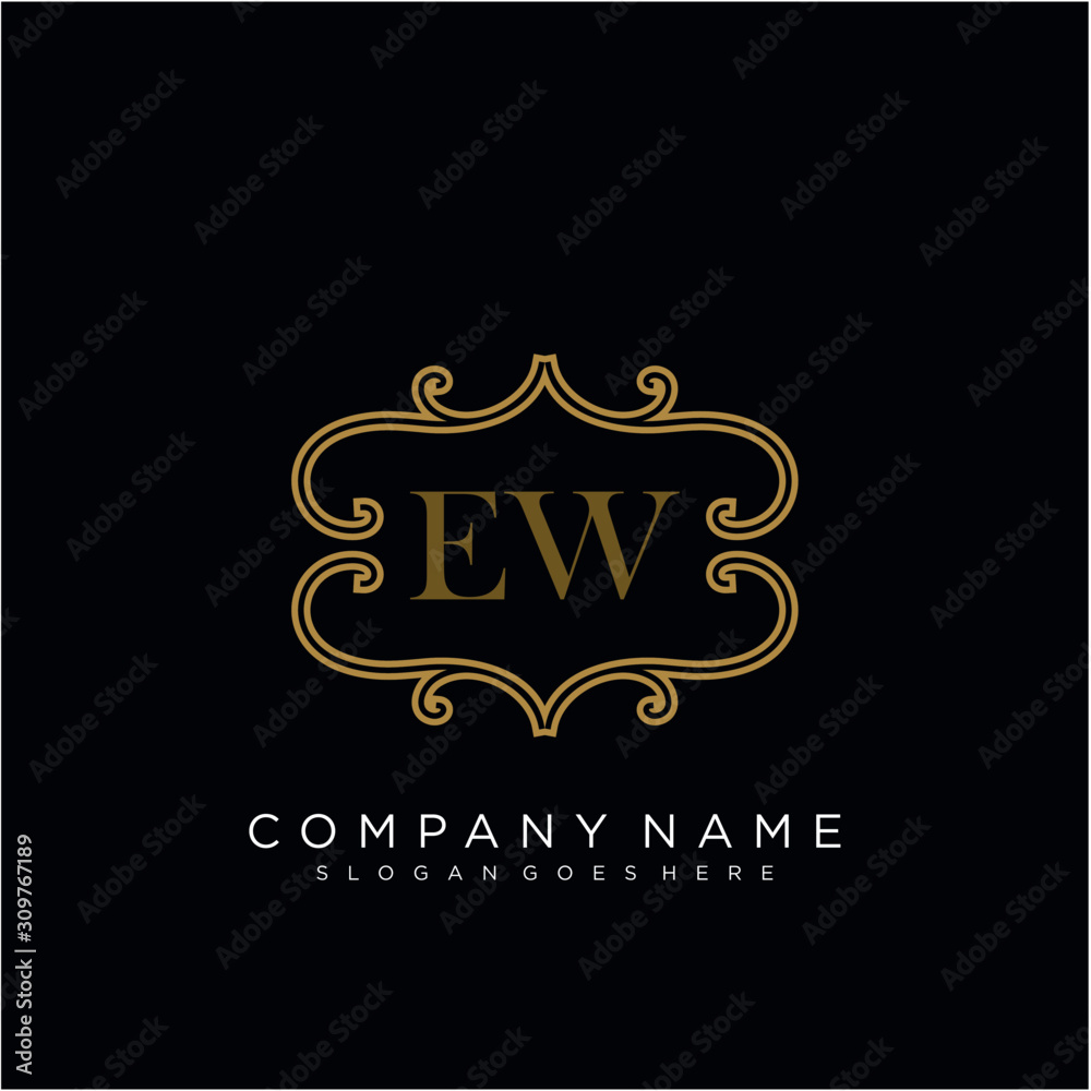Initial letter EW logo luxury vector mark, gold color elegant classical