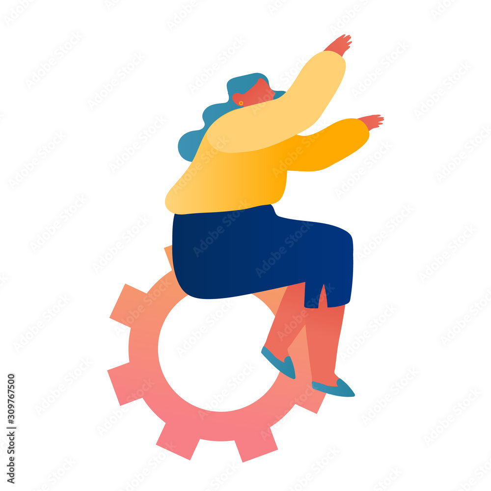Business Mechanism, Working Routine Process Concept Little Woman Sitting on Huge Cogwheel Gear Isolated on White Background Engaged in Corporate Development Strategy. Cartoon Flat Vector Illustration Business Mechanism, Working Routine Process Concept Little Woman Sitting on Huge Cogwheel Gear Isolated on White Background Engaged in Corporate Development Strategy. Cartoon Flat Vector Illustration