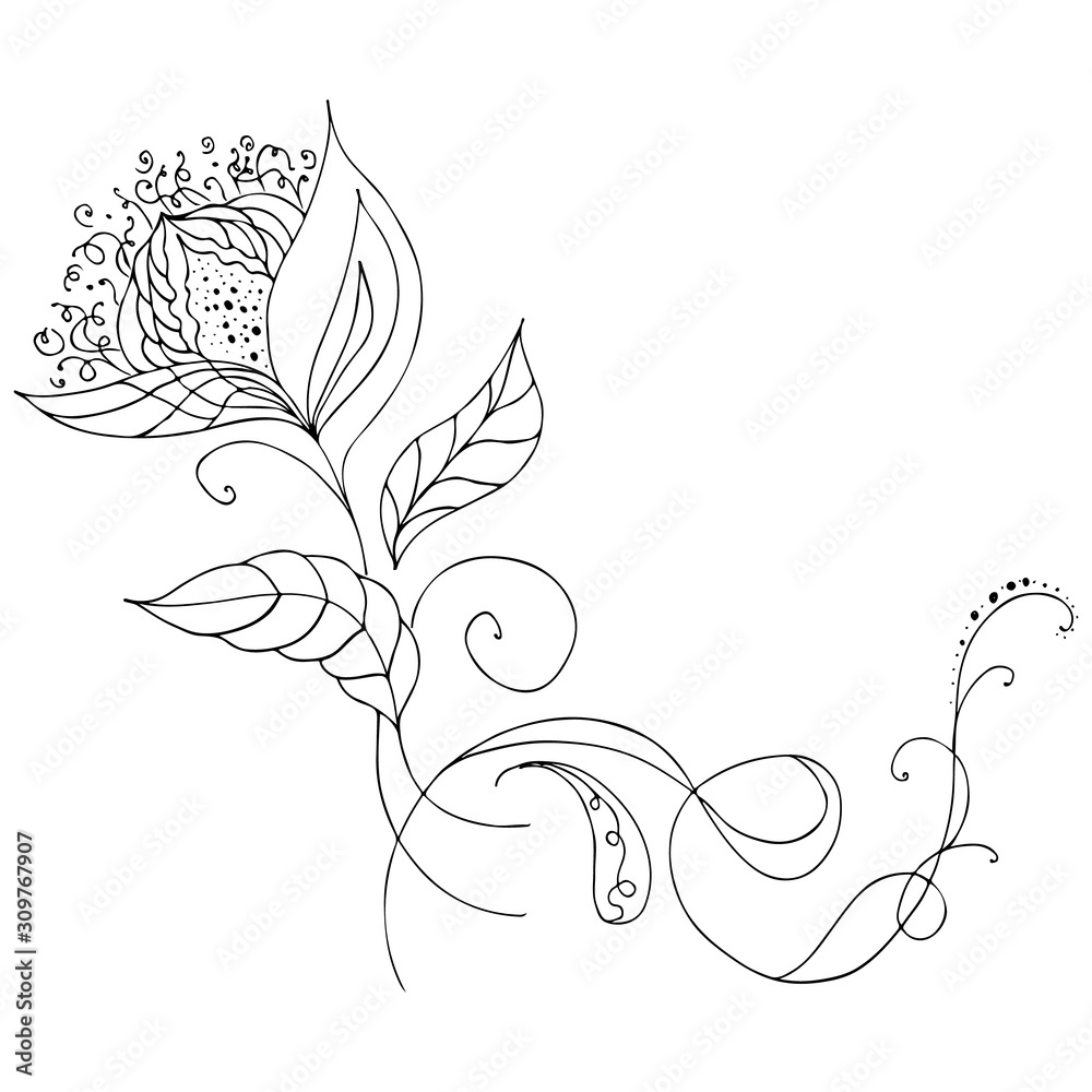 Engraved hand drawn abstract flowers. Retro flowers hand outline orchid, great design for any purposes. Outline vector. Nature background. Tropical plant. Design elements. Abstract art background