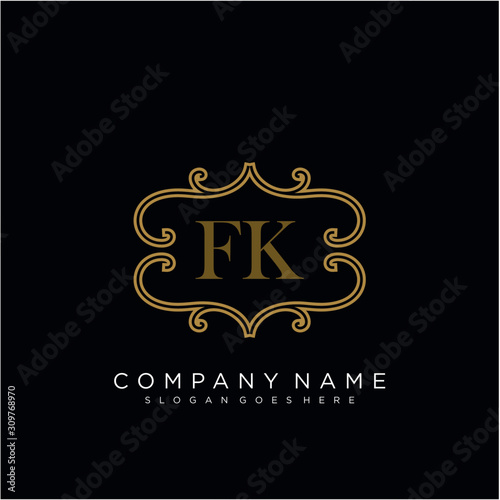 Initial letter FK logo luxury vector mark, gold color elegant classical