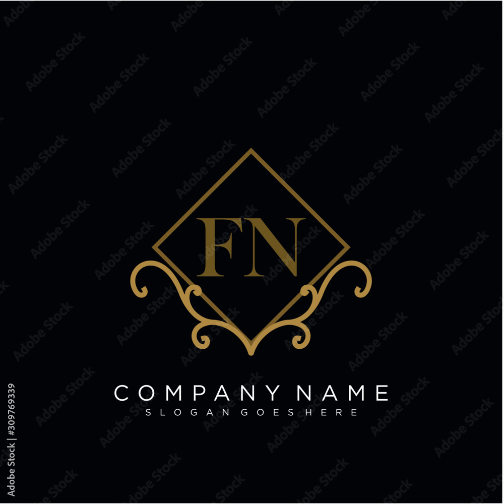 Initial letter FN logo luxury vector mark, gold color elegant classical Initial letter FN logo luxury vector mark, gold color elegant classical