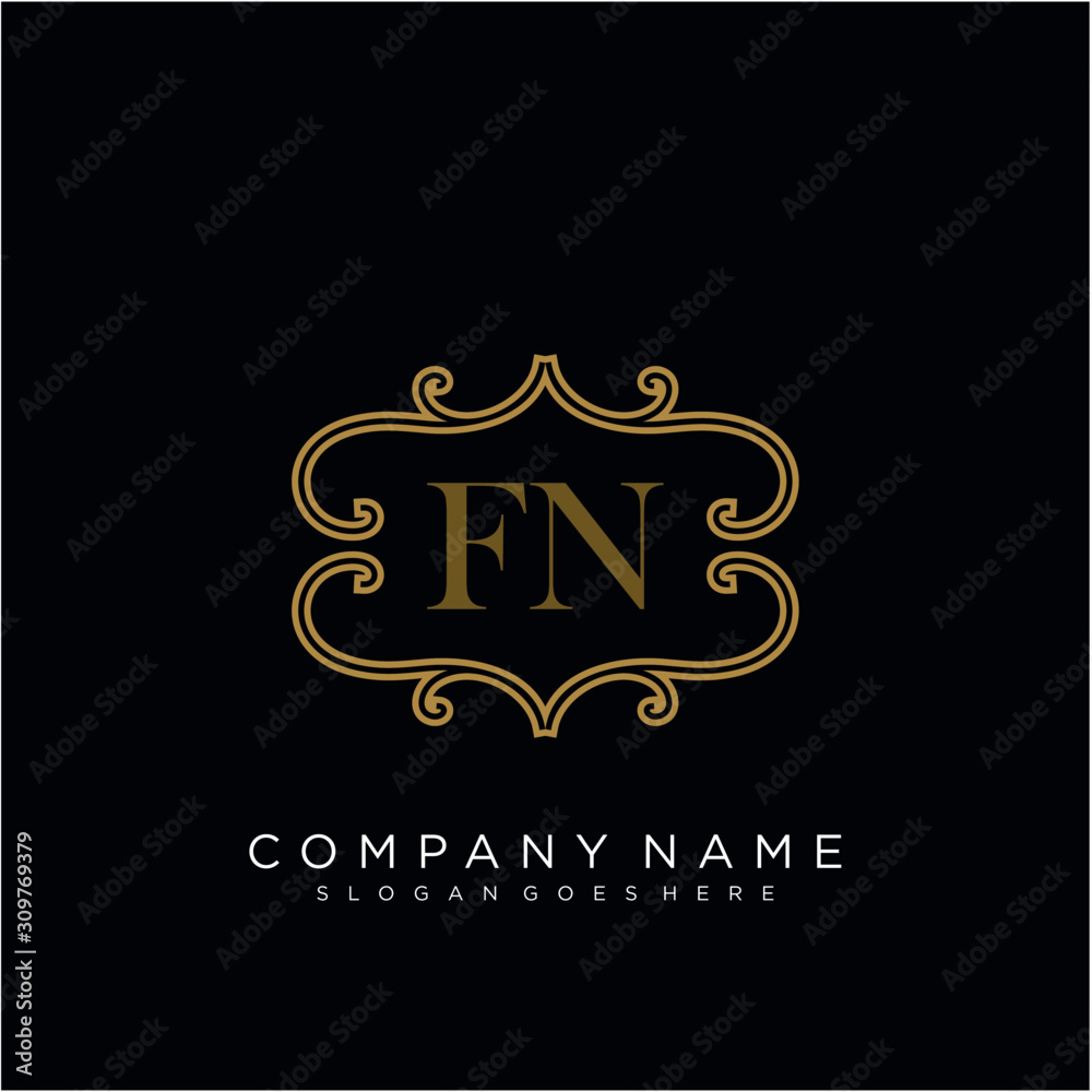 Initial letter FN logo luxury vector mark, gold color elegant classical
