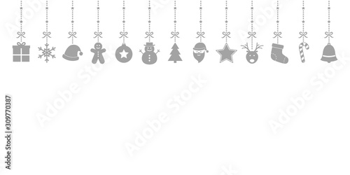 Empty Christmas card with decorative icons. Festive ornament. Vector