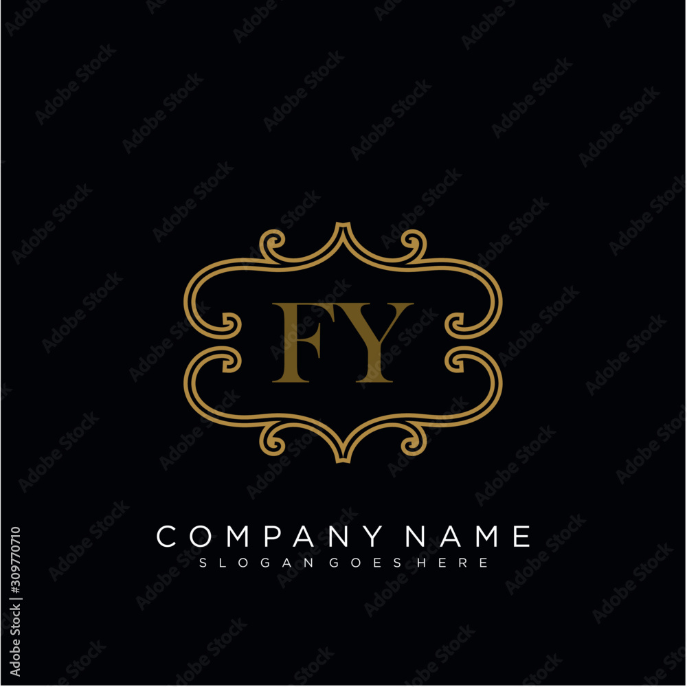 Initial letter FY logo luxury vector mark, gold color elegant classical