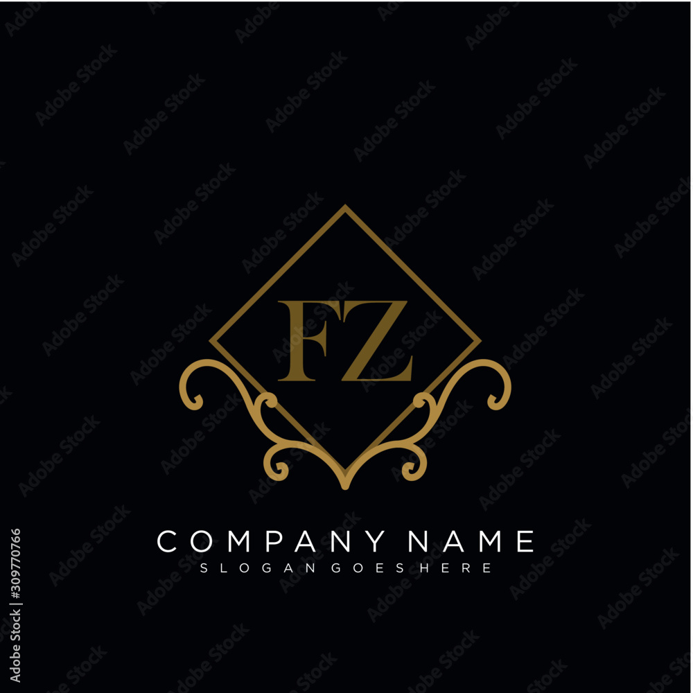 Initial letter FZ logo luxury vector mark, gold color elegant classical Initial letter FZ logo luxury vector mark, gold color elegant classical