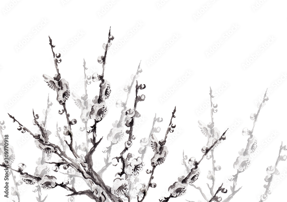 梅の花線画モノクロ