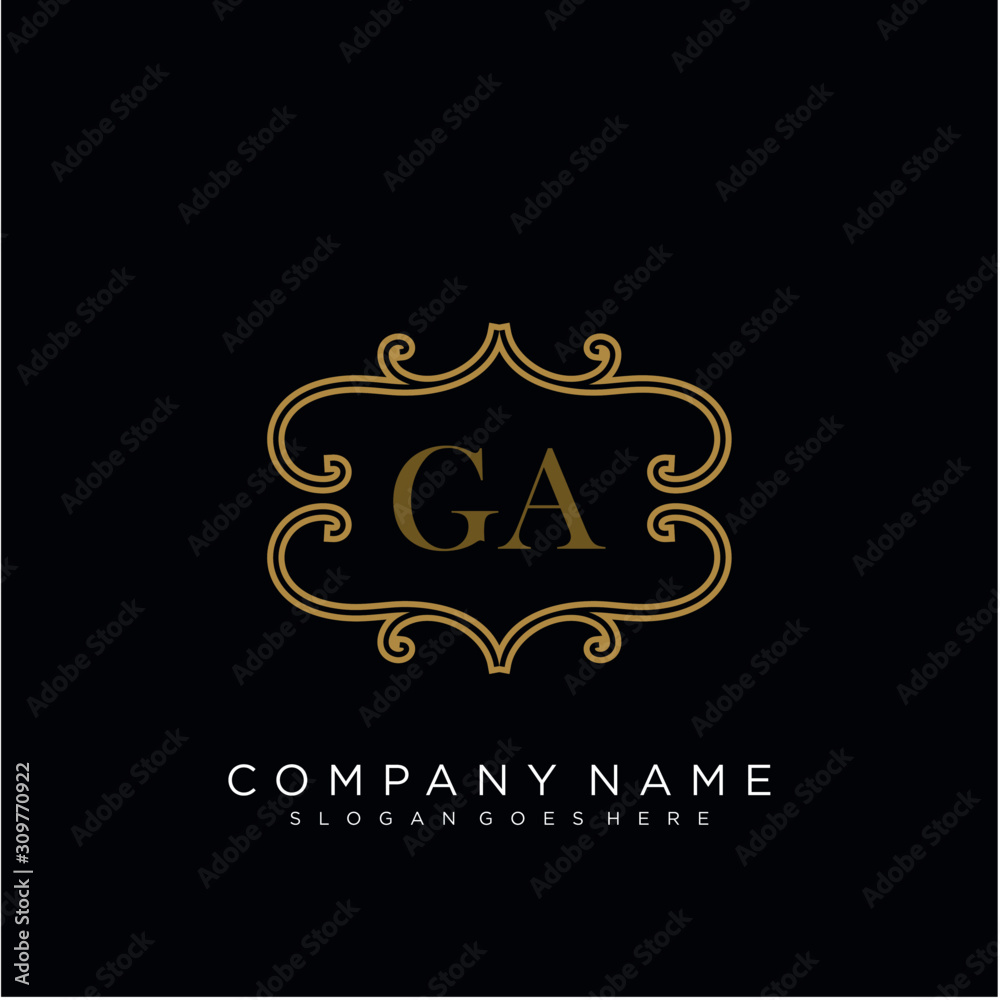 Initial letter GA logo luxury vector mark, gold color elegant classical