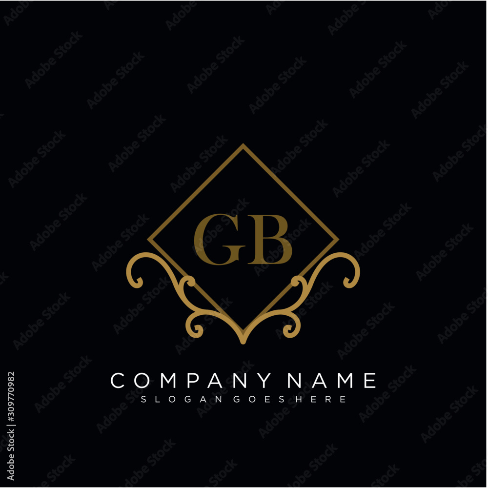 Initial letter GB logo luxury vector mark, gold color elegant classical