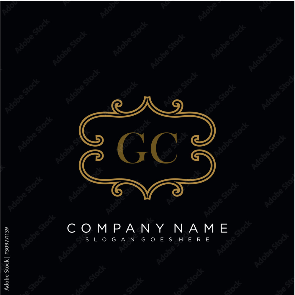 Initial letter GC logo luxury vector mark, gold color elegant classical