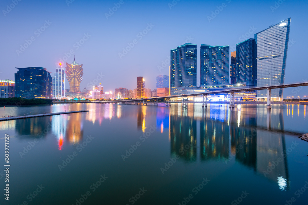Naklejka premium Macau, China Cityscape at Twilight