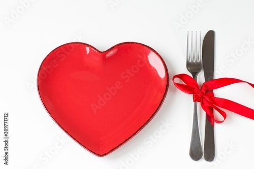 february 14, engagement, food, menu, setting, festive, dish, decor, decoration, cutlery, romance, valentine, restaurant, heart, white, knife, background, dinner, ribbon, wedding, day, romantic, fork,  © Julija