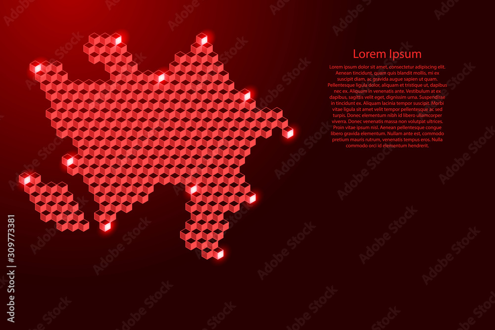 Azerbaijan map from 3D red cubes isometric abstract concept, square pattern, angular geometric shape, for banner, poster. Vector illustration. Azerbaijan map from 3D red cubes isometric abstract concept, square pattern, angular geometric shape, for banner, poster. Vector illustration.