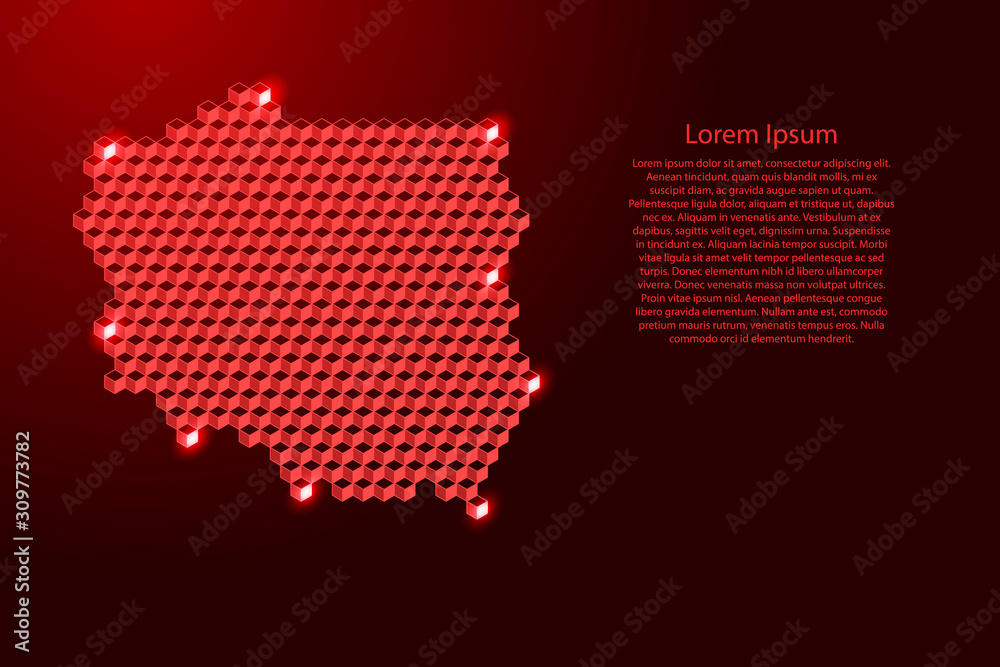 Poland map from 3D red cubes isometric abstract concept, square pattern, angular geometric shape, for banner, poster. Vector illustration.