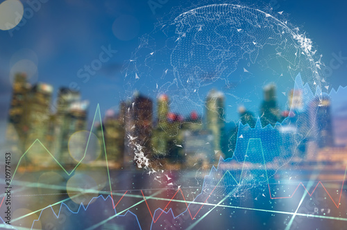 Stock market digital graph chart on LED display concept. A large display of daily stock market price and quotation. Indicator financial forex trade education background.