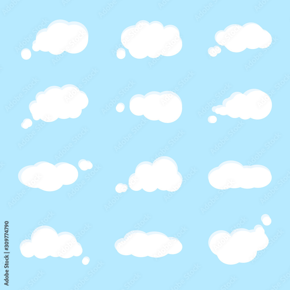 white cloud vectors on blue background with speech bubble banner, flat design ep1