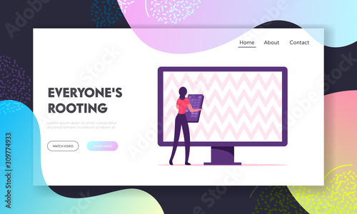 Digital Cable Service, Satellite and Global Wireless Connection Website Landing Page. Woman with Remote Control Trying to Set Up Tv Programs or Dvd Web Page Banner. Cartoon Flat Vector Illustration