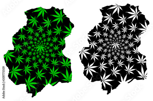 Huambo Province (Provinces of Angola, Republic of Angola) map is designed cannabis leaf green and black, Huambo map made of marijuana (marihuana,THC) foliage.... photo