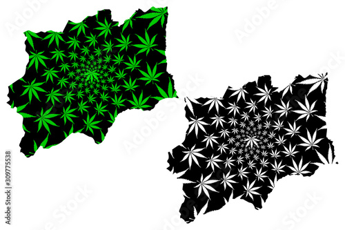 Huila Province (Provinces of Angola, Republic of Angola) map is designed cannabis leaf green and black, Huila map made of marijuana (marihuana,THC) foliage.... photo