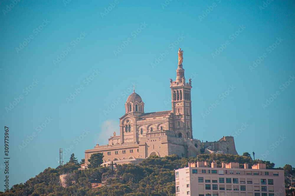 Notre-Dame-de-la-Garde in a blue sky 