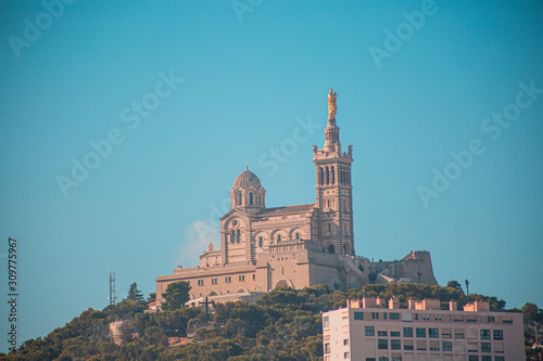 Notre-Dame-de-la-Garde in a blue sky 