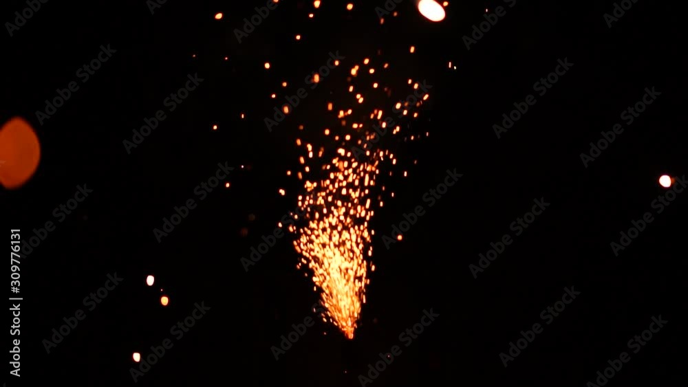  firework vulcano exploding on the ground. Firework for kids. Slow motion