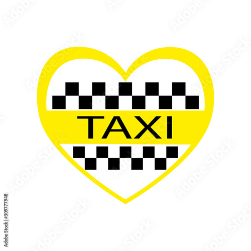 yellow heart with checkered taxi and the word taxi. vector. isolate.