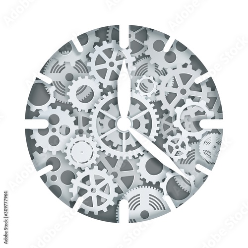 Clock mechanism, vector illustration in paper art style