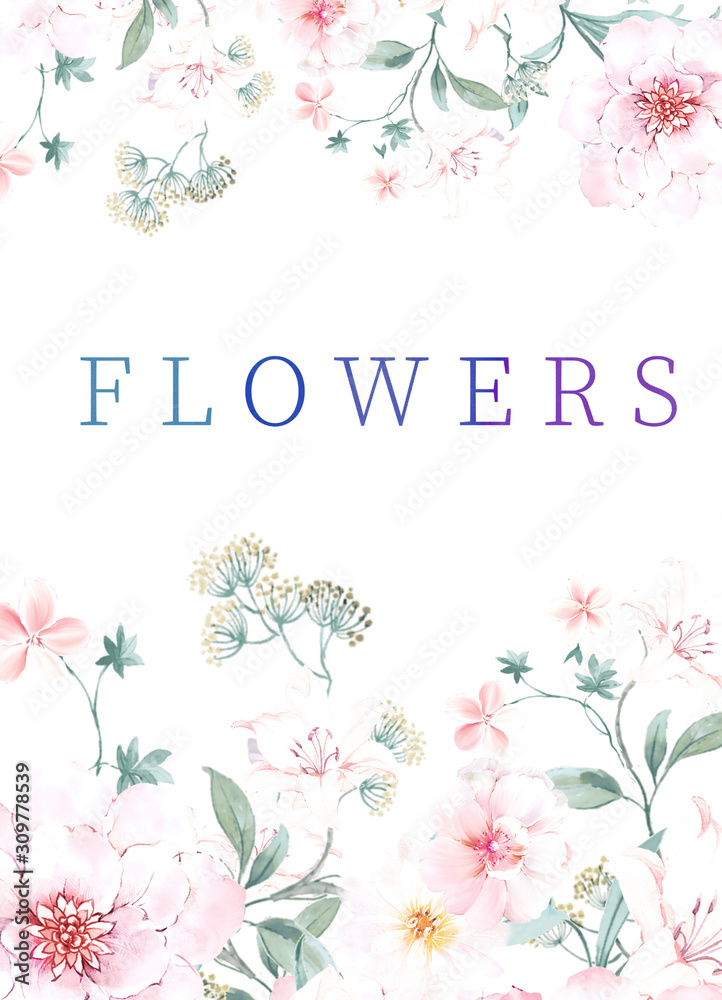 Combination of watercolor flower elements