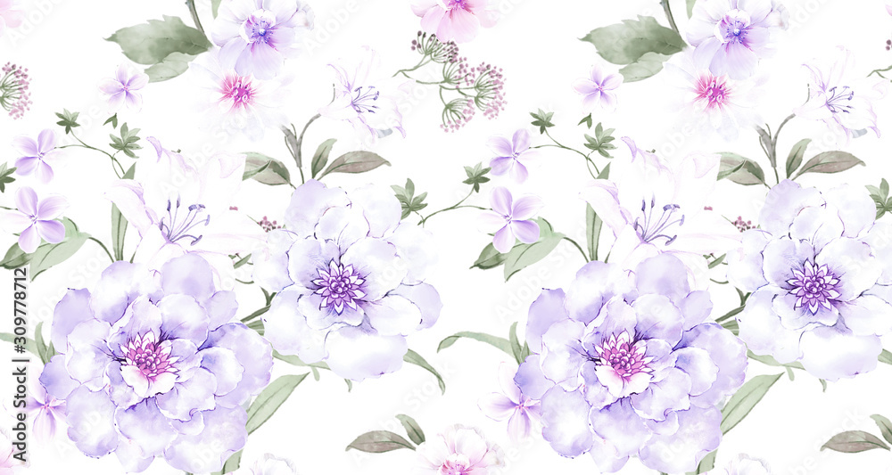 Combination of watercolor flower elements