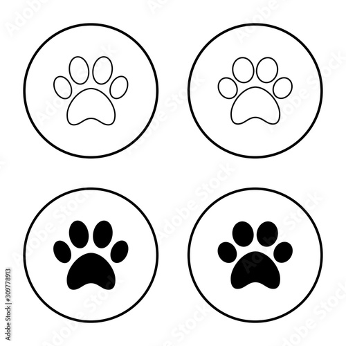 Paw icon vector on white background, Paw Print icon, Dog or cat paw. 