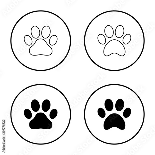 Paw icon vector on white background, Paw Print icon, Dog or cat paw. 