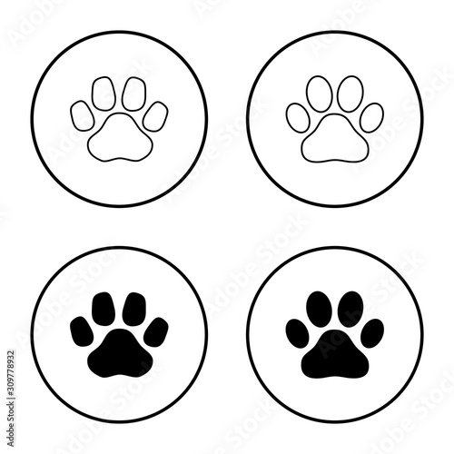 Paw icon vector on white background, Paw Print icon, Dog or cat paw. 